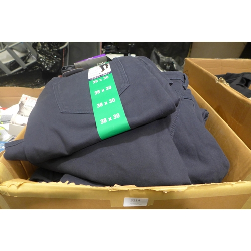 3214 - Quantity of men's navy canvas fleece lined trousers - mixed size. * This lot is subject to VAT