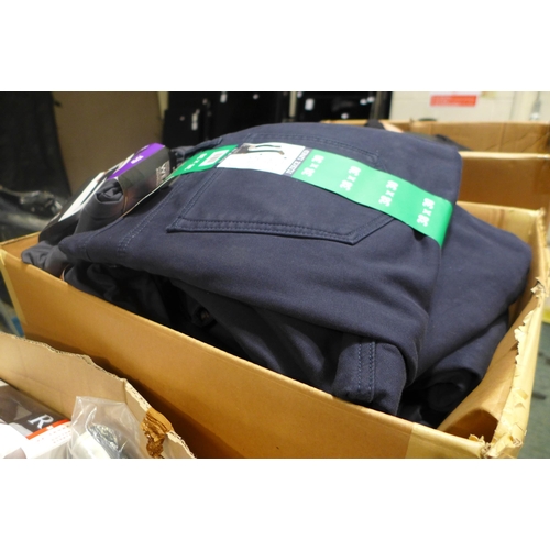 3214 - Quantity of men's navy canvas fleece lined trousers - mixed size. * This lot is subject to VAT