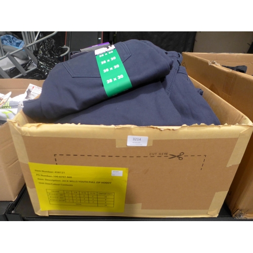 3214 - Quantity of men's navy canvas fleece lined trousers - mixed size. * This lot is subject to VAT