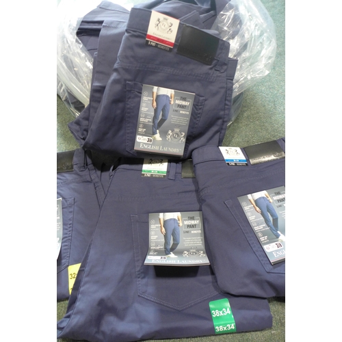 3219 - Quantity of mens navy English laundry trousers - mixed size. * This lot is subject to VAT