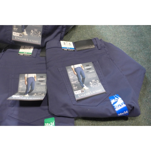 3219 - Quantity of mens navy English laundry trousers - mixed size. * This lot is subject to VAT