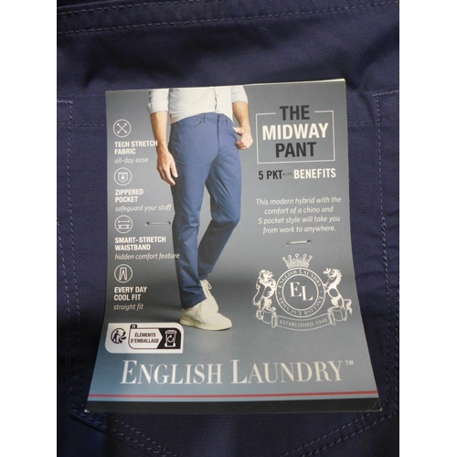 3219 - Quantity of mens navy English laundry trousers - mixed size. * This lot is subject to VAT