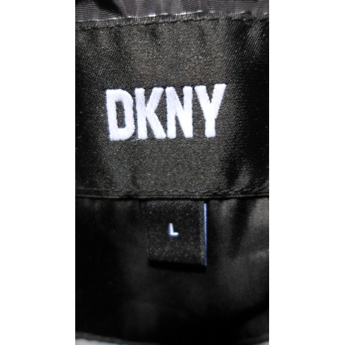 3166 - Ladies black hooded DKNY coat - size L * This lot is subject to VAT