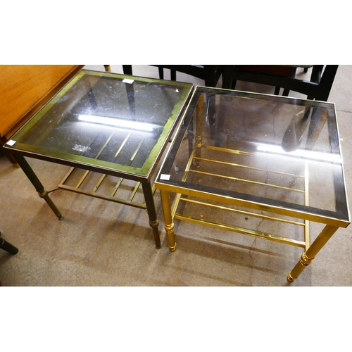 119 - A pair of Italian brass and glass topped coffee tables