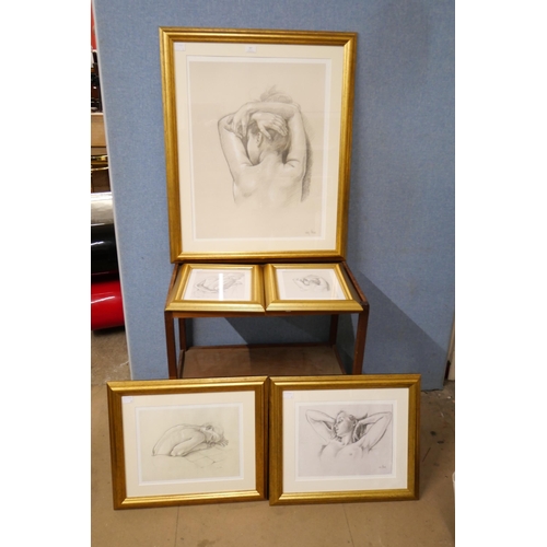 337 - Five Francis Van Move nude female prints, framed