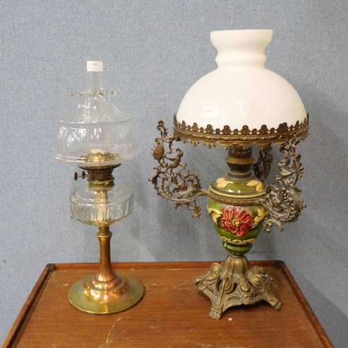 348 - A Victorian oil lamp and one other