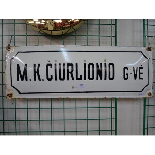 377 - A French enamelled M.K. Ciurlionio G-Ve street sign