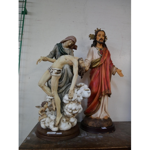 384 - Two continental ecclesiastical plaster figures, one a/f