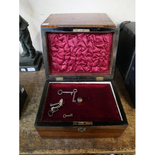 396 - A Victorian walnut writing slope and two Victorian jewellery boxes