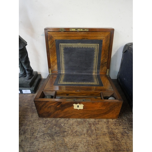 396 - A Victorian walnut writing slope and two Victorian jewellery boxes