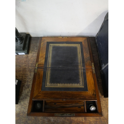 396 - A Victorian walnut writing slope and two Victorian jewellery boxes