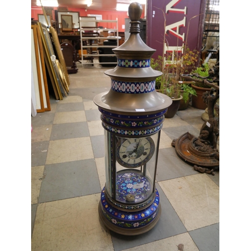 405 - A French style gilt metal and blue champleve enamelled temple clock