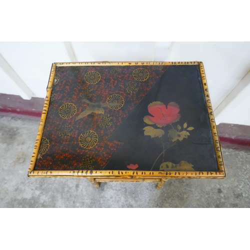 84 - A Victorian bamboo black lacquered chinoiserie occasional table
