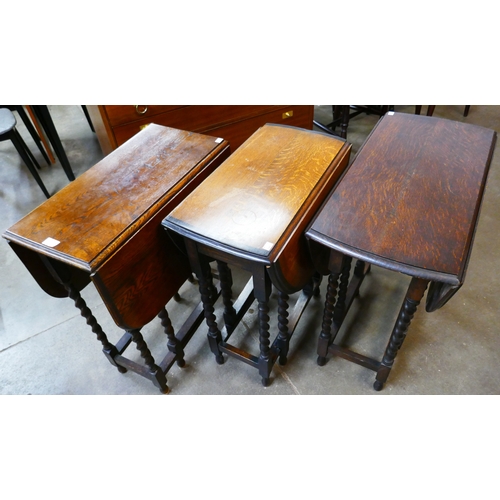 117 - Three small oak barleytwist gateleg tables