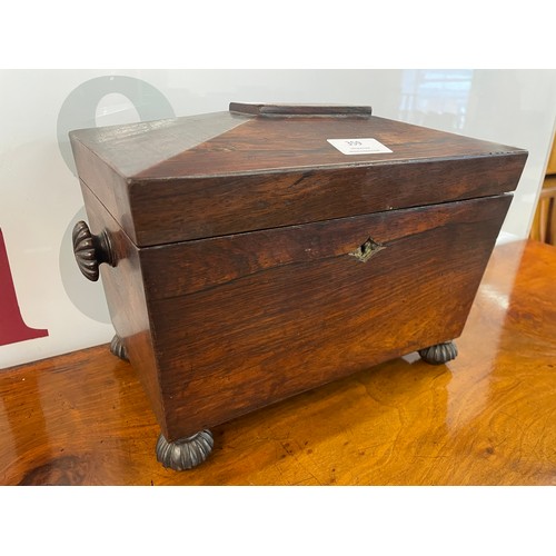 359 - A Regency rosewood sarcophagus shaped tea caddy