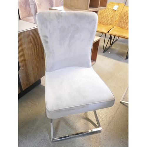 1433 - Four velvet dining chairs, two taupe, two steel blue *This lot is subject to VAT