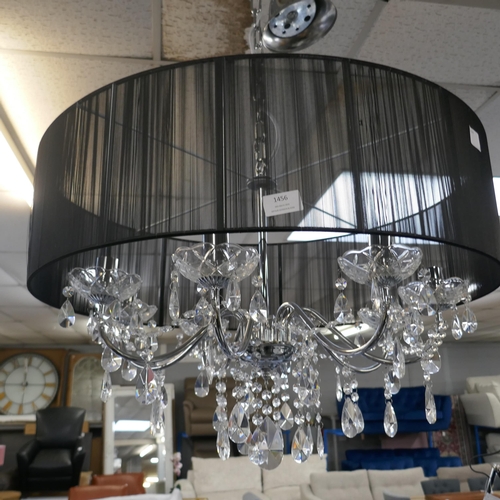 1448 - A chrome eight arm chandelier with black shade