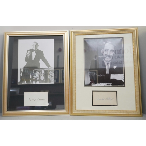 611 - Two framed sets of autographs with associated photographs, Groucho Marx and George Burns