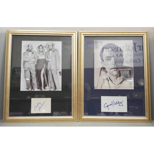612 - Two framed sets of autographs with associated photographs, Gene Kelly and Dorothy Lamour