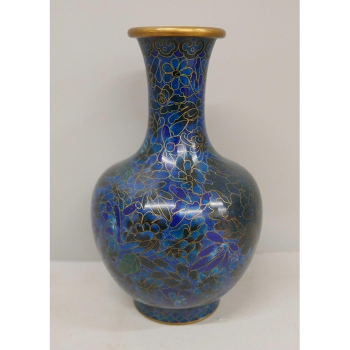 614 - A blue cloisonne vase, 18cm