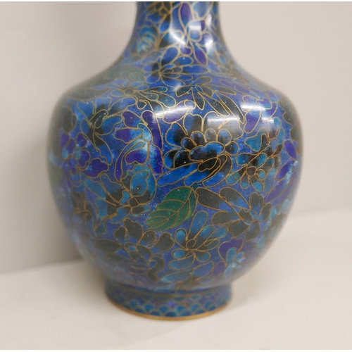 614 - A blue cloisonne vase, 18cm