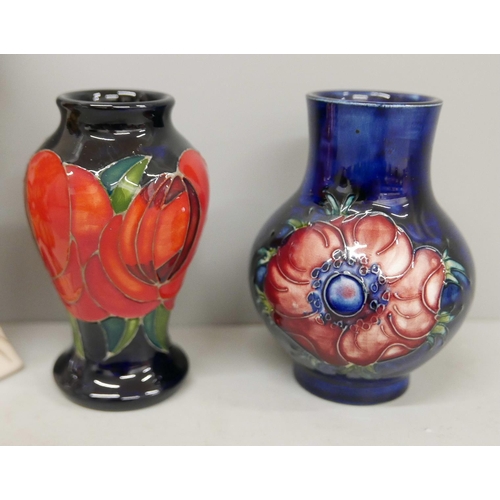 615 - Four Moorcroft vases, Rose Red and Isis, designed by Emma Bossons, Anemone and Flowers of the Future... 