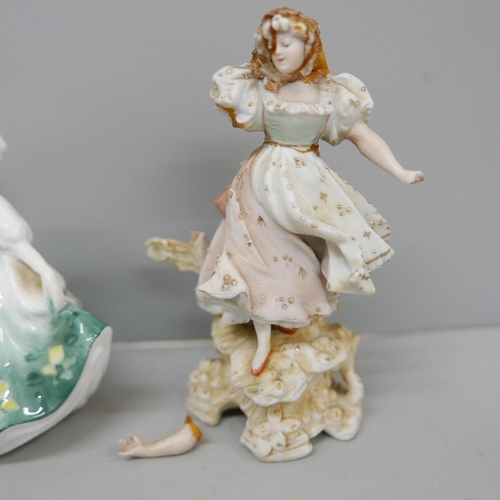 616 - Three crinoline lady figures including Royal Doulton Sunday Best, one figure a/f