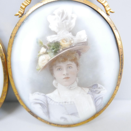 640 - Two photographic portraits on porcelain of English stage actresses Kate Worth and Letty Lind, circa ... 