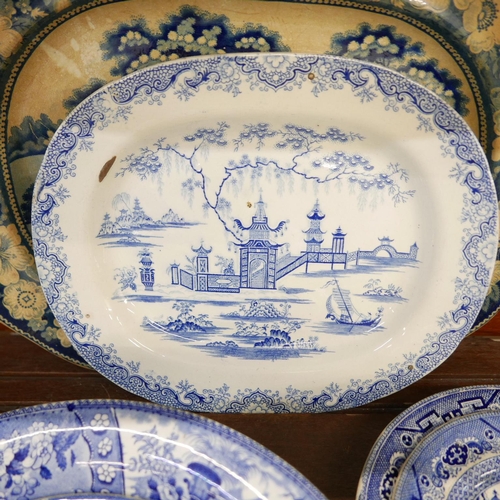 661 - A collection of blue and white china including a meat plate with scene of Nuneham Park, marked Godwi... 