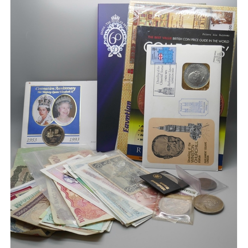 672 - Bank notes; world banknotes and coins in box