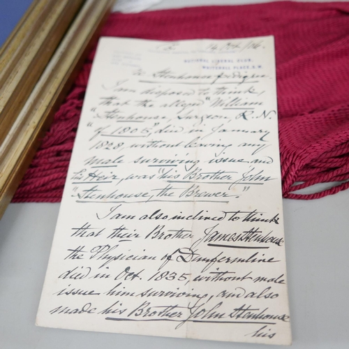 679 - Three items of Naval history; a surgeon's sash, reportedly of William Stenhouse, 1805 (served in Lor... 