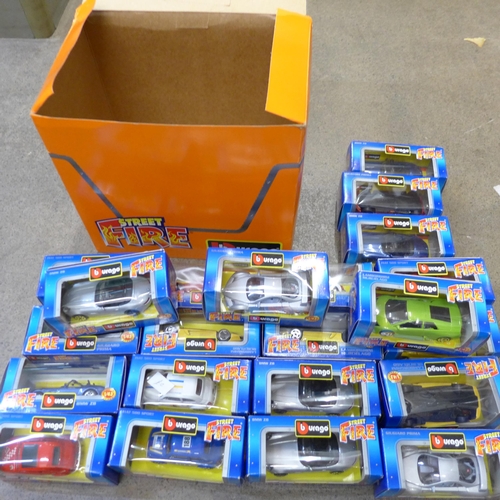 720 - Burago Street Fire die-cast model vehicles, twenty-two in total, in a Burago box