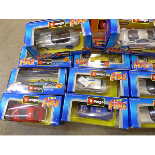 720 - Burago Street Fire die-cast model vehicles, twenty-two in total, in a Burago box