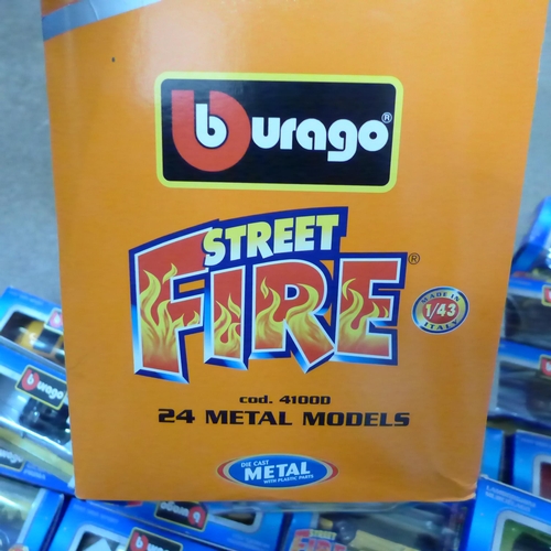 720 - Burago Street Fire die-cast model vehicles, twenty-two in total, in a Burago box