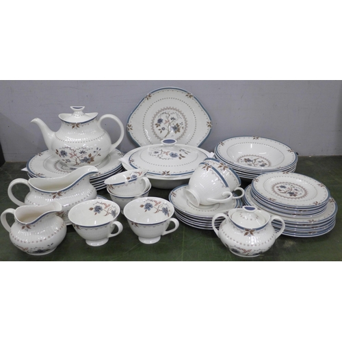 737 - A Royal Doulton Old Colony six setting dinner and tea service, small chip to teapot spout, one cup a... 