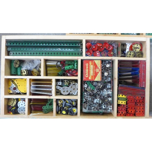 755 - Seven large drawers of Meccano containing a large and comprehensive collection of parts (no transfor... 