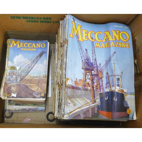 758 - Three large boxes of pre-War and later Meccano magazines from the 1920s up to late 1940s (over 100) ... 