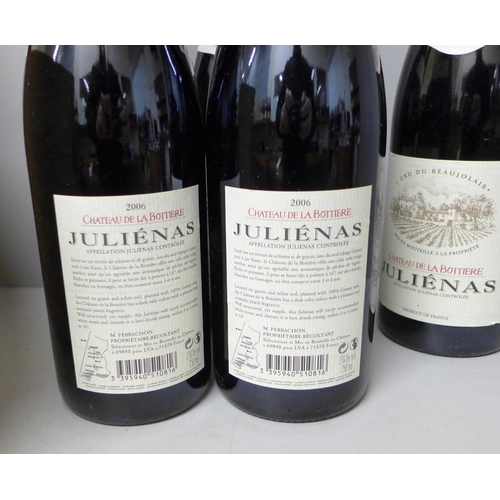 766 - Five bottles of 2006 Julienas Beaujolais in a wooden box **PLEASE NOTE THIS LOT IS NOT ELIGIBLE FOR ... 
