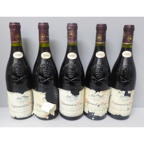 767 - Five bottles of 1990 Chateauneuf du Pape Domaine de la Vielle Julienne **PLEASE NOTE THIS LOT IS NOT... 