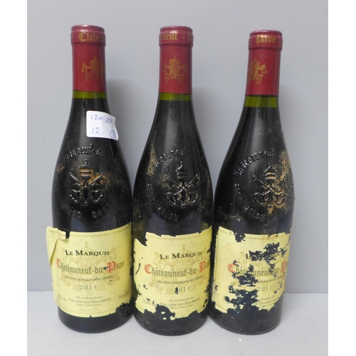 768 - Three bottles of 2011 Chateauneuf du Pape Cellier des Dauphins **PLEASE NOTE THIS LOT IS NOT ELIGIBL... 