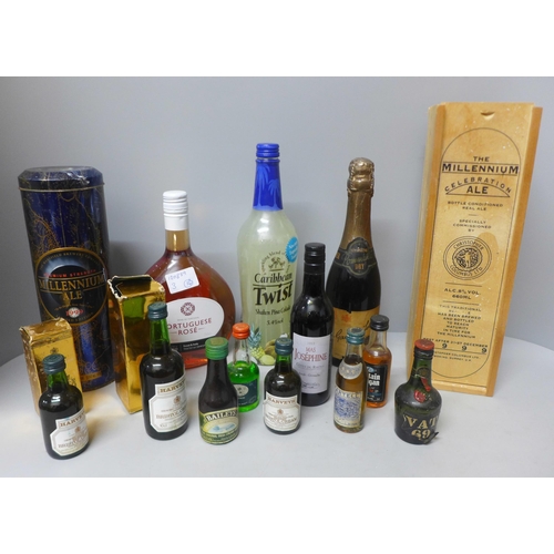 769 - Two Millennium Celebration Ales, four other assorted bottles of alcohol and eight miniatures **PLEAS... 