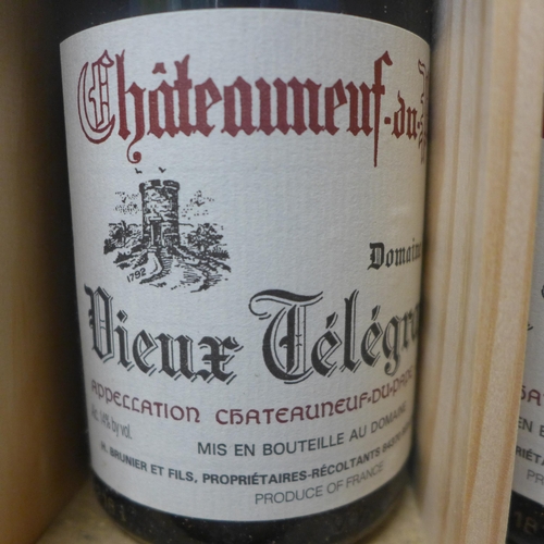 773 - Three bottles of 1990 Chateuneuf du Pape Vieux Telegraphe in wooden box **PLEASE NOTE THIS LOT IS NO... 