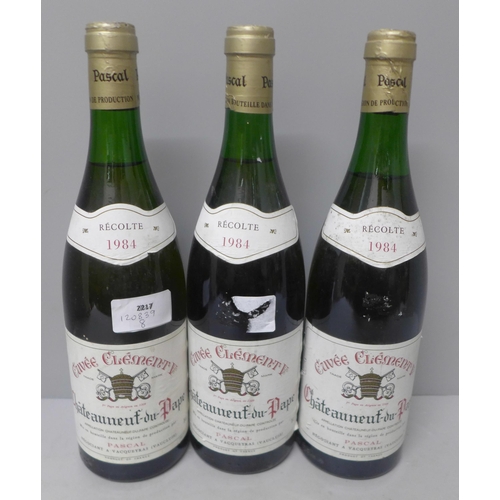 774 - Three bottles of 1984 Chateauneuf du Pape Cuvee Clement V **PLEASE NOTE THIS LOT IS NOT ELIGIBLE FOR... 