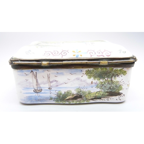 811 - A late 19th Century enamelled hand painted Capodimonte Italian porcelain casket, 10.5cm wide