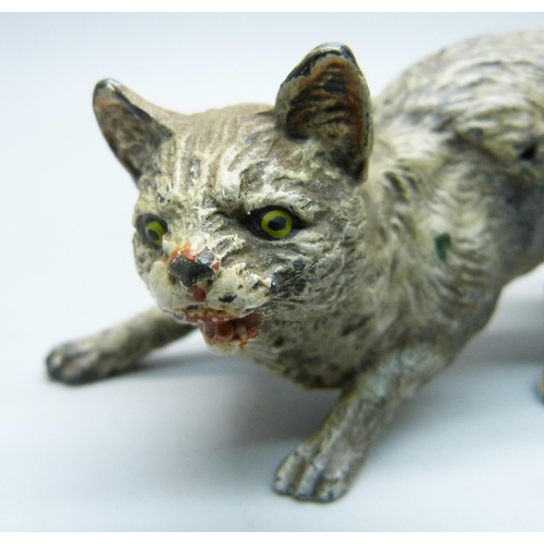 818 - A late 19th Century cold painted model of a Louis Wain style cat, 10.5cm