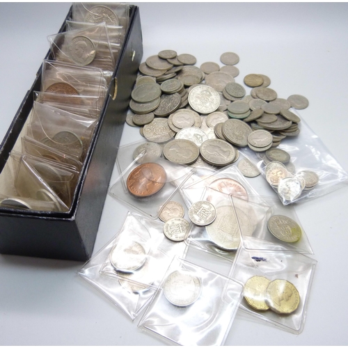 835 - A collection of florins and silver 3d coins plus other coins