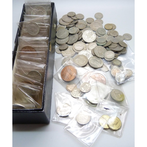 835 - A collection of florins and silver 3d coins plus other coins