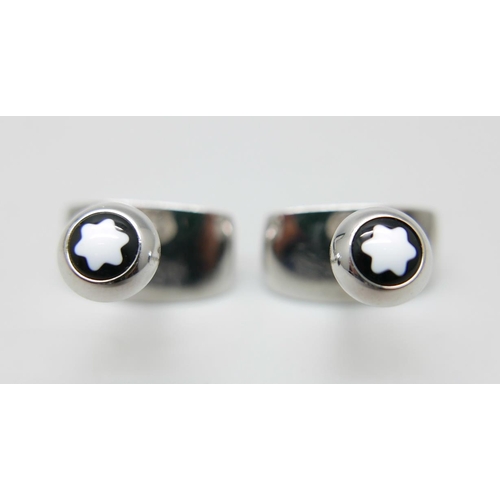 839 - A pair of 925 silver Mont Blanc Germany cufflinks, with box, a pair of hallmarked silver and enamell... 