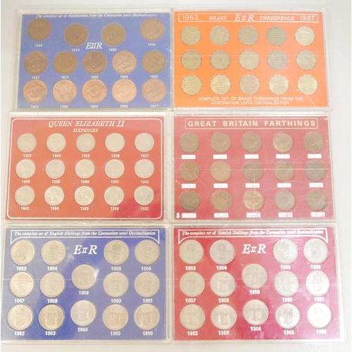 847 - Six coin sets, 5x Elizabeth II and one farthings set