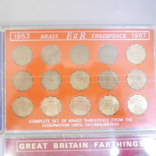 847 - Six coin sets, 5x Elizabeth II and one farthings set